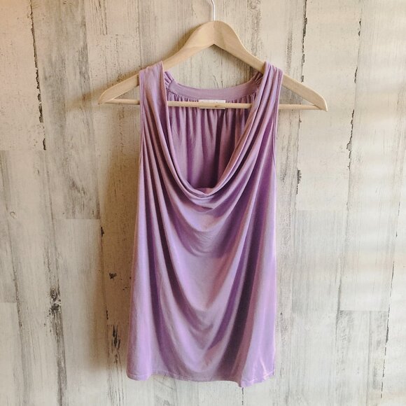 NEW Michael Stars Stretch Jersey Knit Draped Halter S Lilac Cowlneck Tank Top - Picture 1 of 9